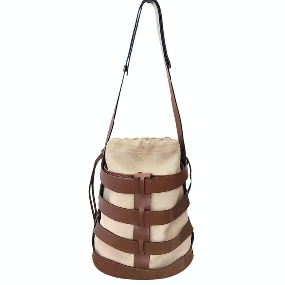TRADEMARK Hesse caged leather canvas pouch bucket shoulder bag statement purse - Picture 1 of 8